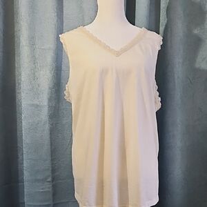 Natural Reflections Cream Ruffled Sleeveless Tank Top